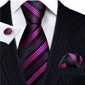 Black pitaya pink stripe tie set